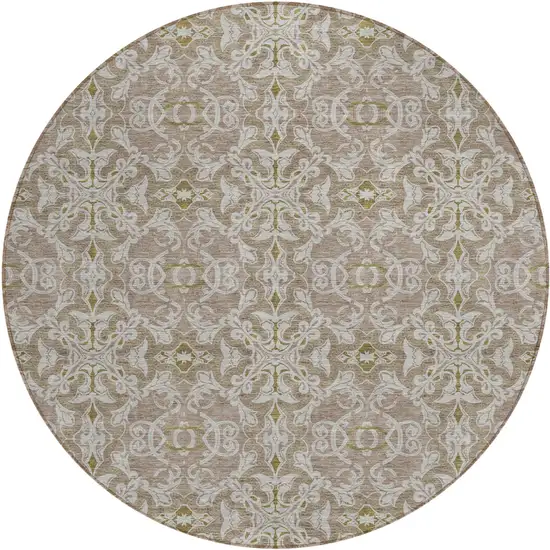 8' Brown Beige And Taupe Round Medallion Washable Indoor Outdoor Area Rug Photo 2