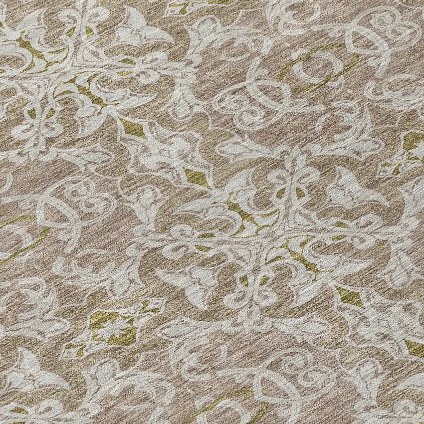 8' Brown Beige And Taupe Round Medallion Washable Indoor Outdoor Area Rug Photo 7