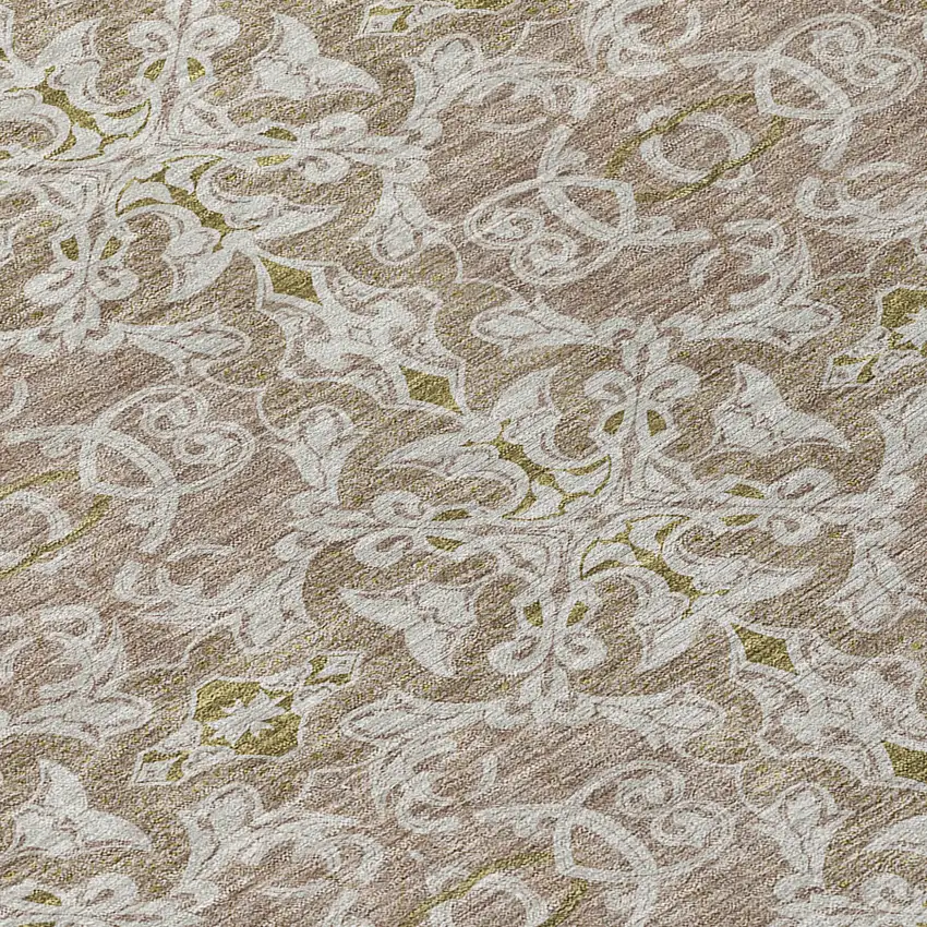 8' Brown Beige And Taupe Round Medallion Washable Indoor Outdoor Area Rug Photo 7