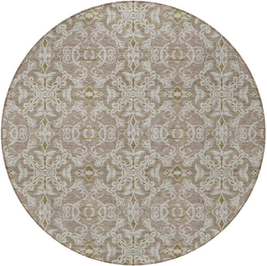 8' Brown Beige And Taupe Round Medallion Washable Indoor Outdoor Area Rug Photo 4