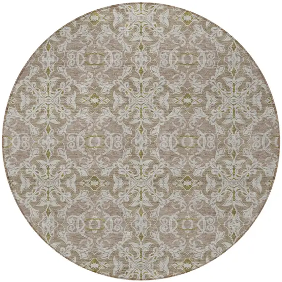8' Brown Beige And Taupe Round Medallion Washable Indoor Outdoor Area Rug Photo 4