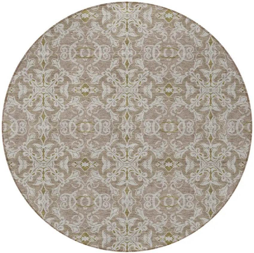 8' Brown Beige And Taupe Round Medallion Washable Indoor Outdoor Area Rug Photo 4