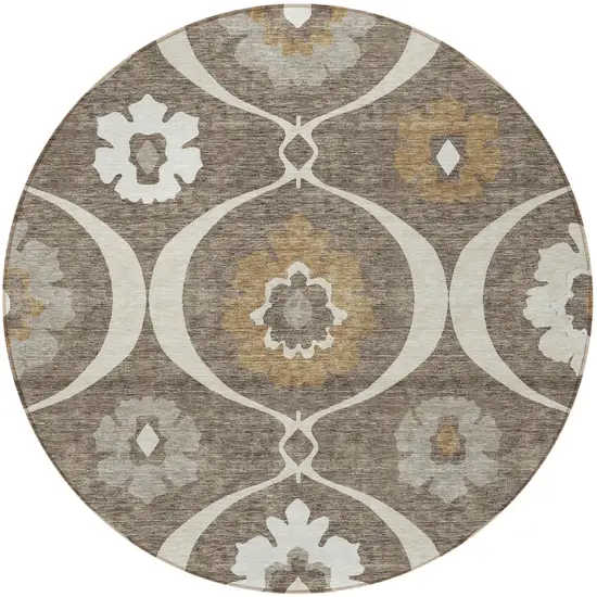 8' Brown Beige And Taupe Round Medallion Washable Indoor Outdoor Area Rug Photo 6