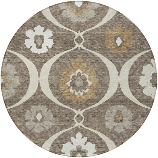 8' Brown Beige And Taupe Round Medallion Washable Indoor Outdoor Area Rug Photo 6