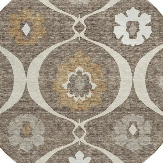 8' Brown Beige And Taupe Round Medallion Washable Indoor Outdoor Area Rug Photo 4