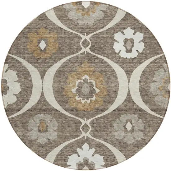 8' Brown Beige And Taupe Round Medallion Washable Indoor Outdoor Area Rug Photo 2