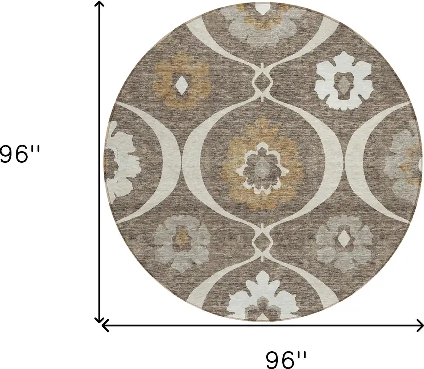 8' Brown Beige And Taupe Round Medallion Washable Indoor Outdoor Area Rug Photo 3