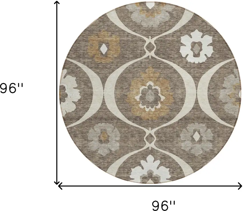 8' Brown Beige And Taupe Round Medallion Washable Indoor Outdoor Area Rug Photo 3