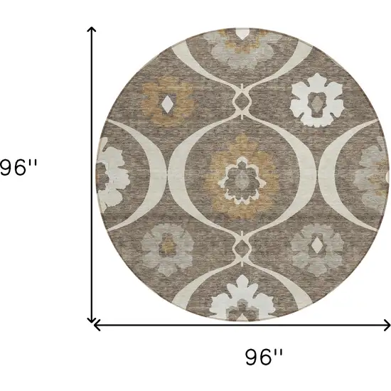8' Brown Beige And Taupe Round Medallion Washable Indoor Outdoor Area Rug Photo 3