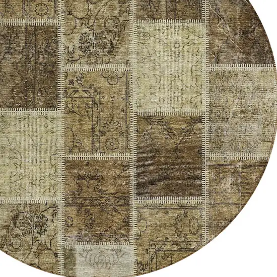 8' Brown Beige And Taupe Round Patchwork Washable Indoor Outdoor Area Rug Photo 4