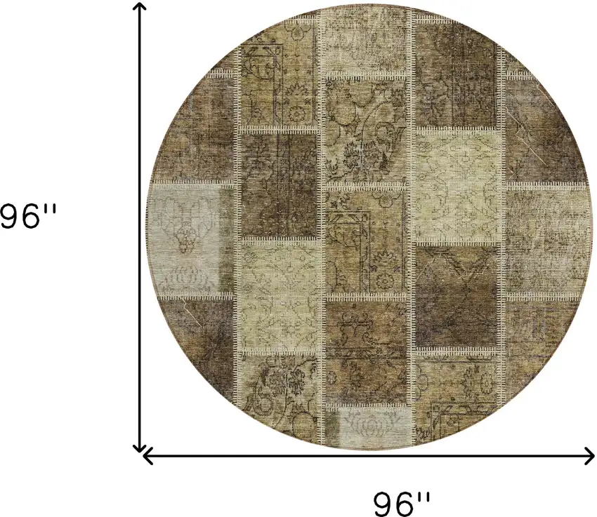 8' Brown Beige And Taupe Round Patchwork Washable Indoor Outdoor Area Rug Photo 3