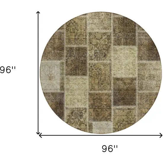 8' Brown Beige And Taupe Round Patchwork Washable Indoor Outdoor Area Rug Photo 3