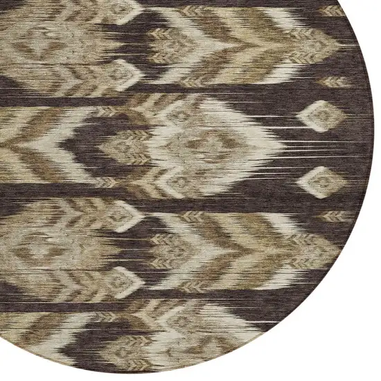 8' Brown Beige And Taupe Round Southwestern Washable Indoor Outdoor Area Rug Photo 4