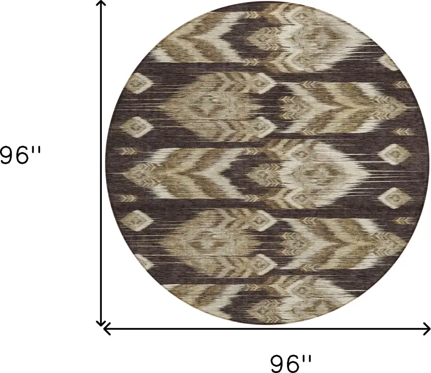 8' Brown Beige And Taupe Round Southwestern Washable Indoor Outdoor Area Rug Photo 3