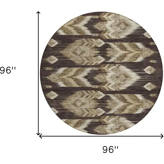 8' Brown Beige And Taupe Round Southwestern Washable Indoor Outdoor Area Rug Photo 3