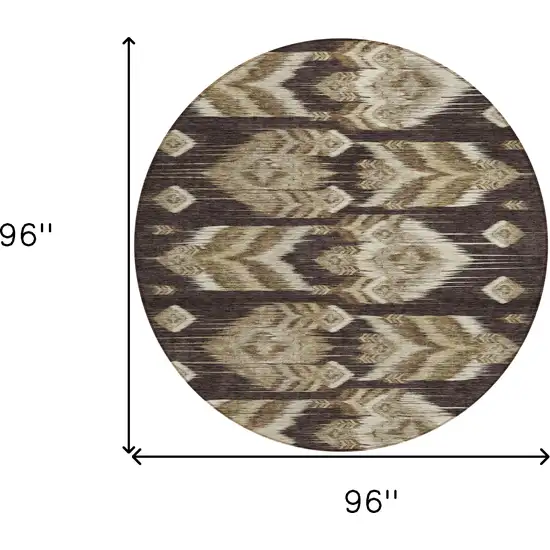 8' Brown Beige And Taupe Round Southwestern Washable Indoor Outdoor Area Rug Photo 3