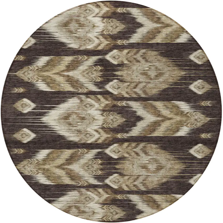 8' Brown Beige And Taupe Round Southwestern Washable Indoor Outdoor Area Rug Photo 5