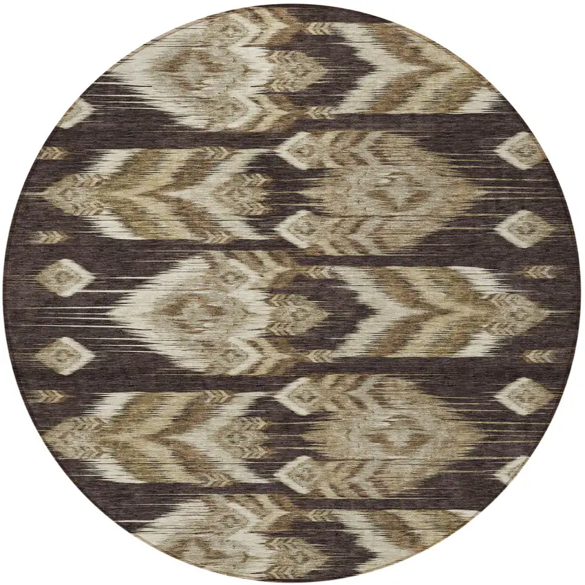 8' Brown Beige And Taupe Round Southwestern Washable Indoor Outdoor Area Rug Photo 5