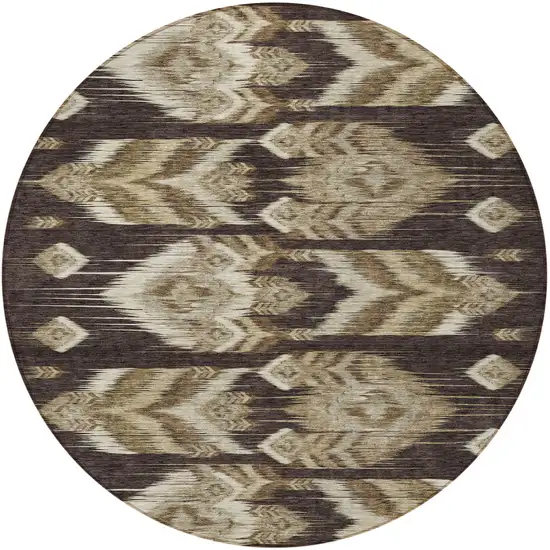 8' Brown Beige And Taupe Round Southwestern Washable Indoor Outdoor Area Rug Photo 5