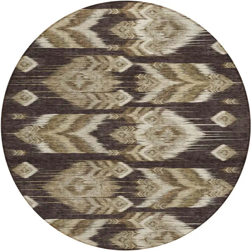 8' Brown Beige And Taupe Round Southwestern Washable Indoor Outdoor Area Rug Photo 2