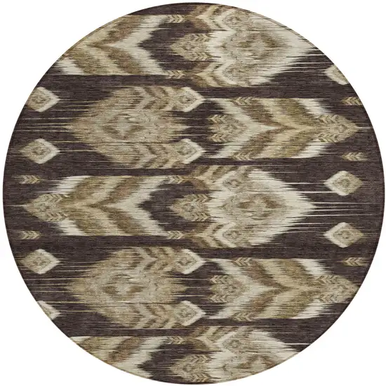 8' Brown Beige And Taupe Round Southwestern Washable Indoor Outdoor Area Rug Photo 2