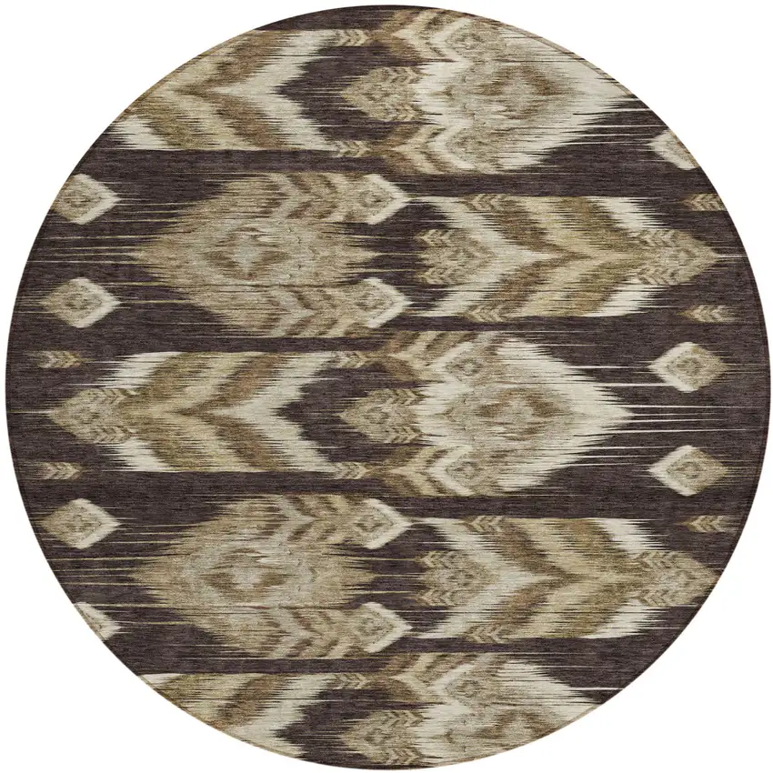 8' Brown Beige And Taupe Round Southwestern Washable Indoor Outdoor Area Rug Photo 2