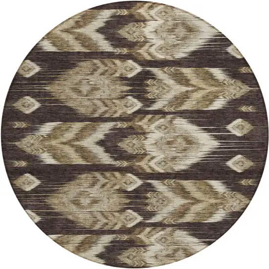 8' Brown Beige And Taupe Round Southwestern Washable Indoor Outdoor Area Rug Photo 2