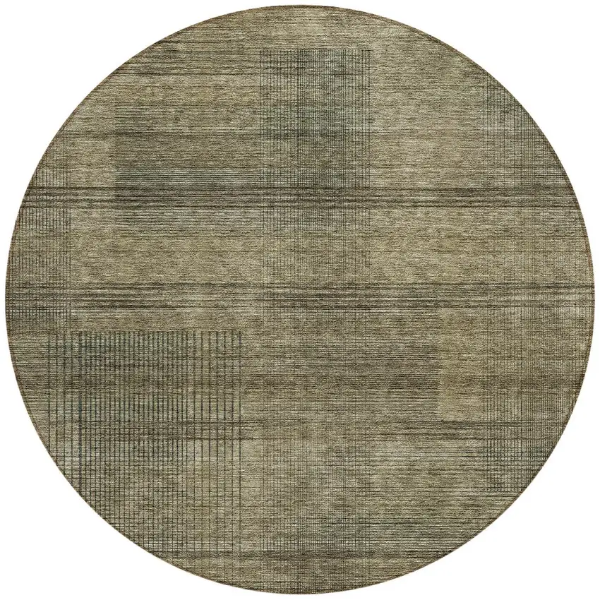8' Brown Beige And Taupe Round Striped Washable Indoor Outdoor Area Rug Photo 5