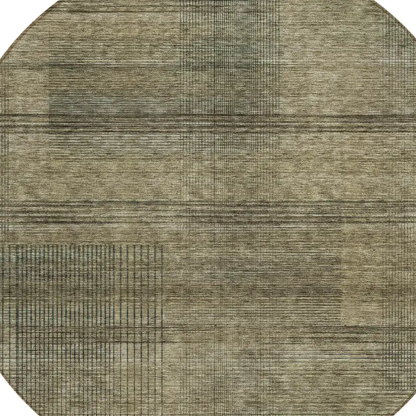 8' Brown Beige And Taupe Round Striped Washable Indoor Outdoor Area Rug Photo 4