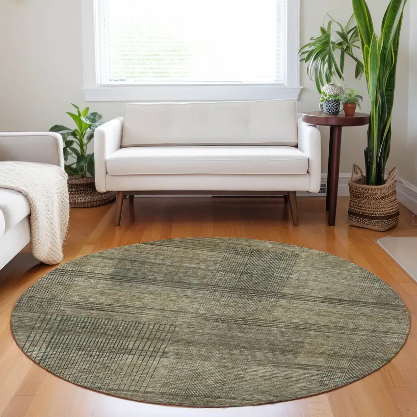 8' Brown Beige And Taupe Round Striped Washable Indoor Outdoor Area Rug Photo 7
