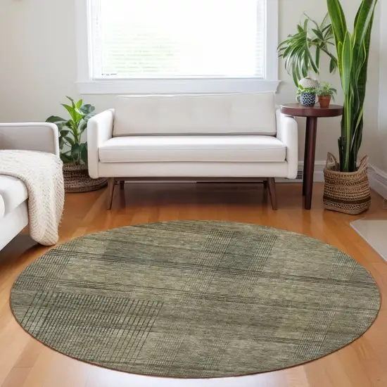 8' Brown Beige And Taupe Round Striped Washable Indoor Outdoor Area Rug Photo 7