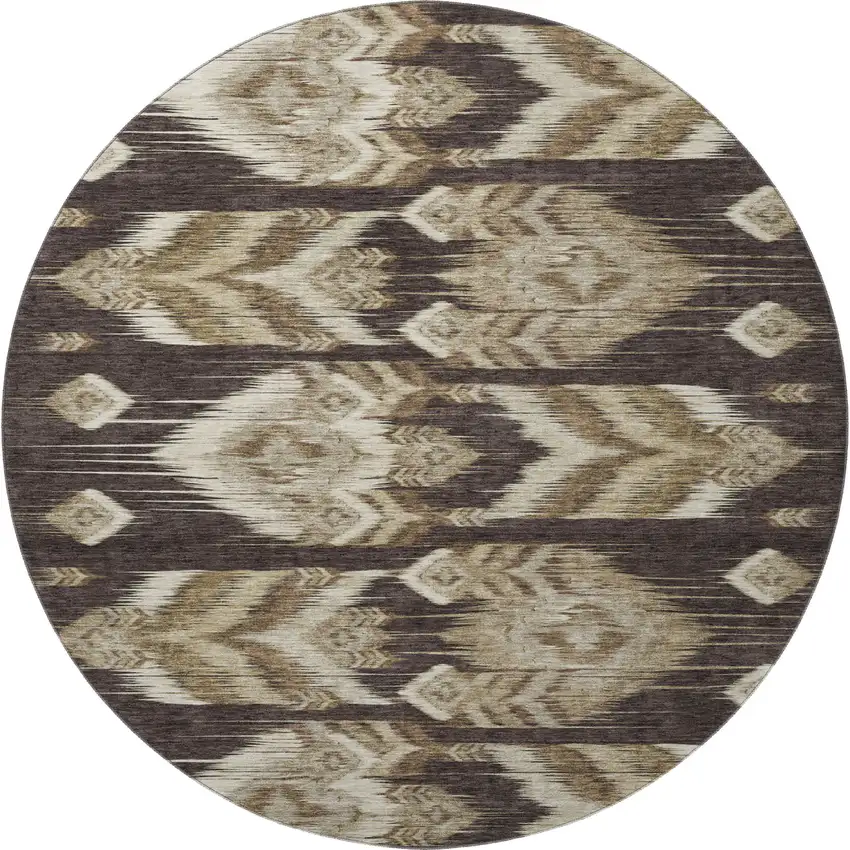 8' Brown Beige And Taupe Southwestern Washable Round Rug With UV Protection Photo 4