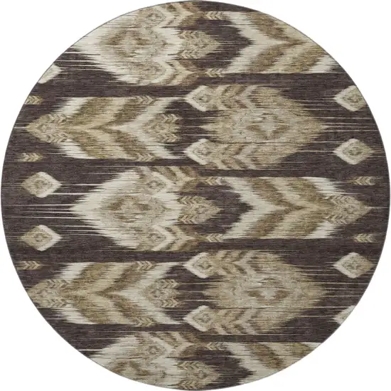 8' Brown Beige And Taupe Southwestern Washable Round Rug With UV Protection Photo 4