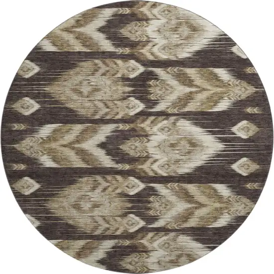 8' Brown Beige And Taupe Southwestern Washable Round Rug With UV Protection Photo 1
