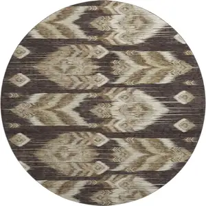 Photo of 8' Brown Beige And Taupe Southwestern Washable Round Rug With UV Protection