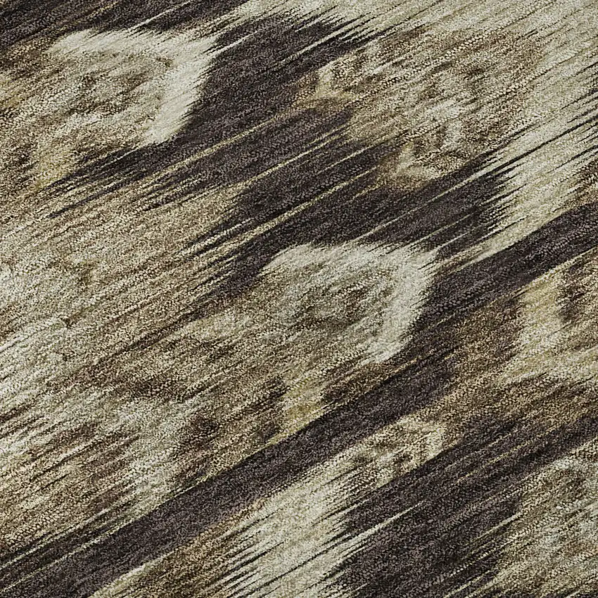 8' Brown Beige And Taupe Southwestern Washable Round Rug With UV Protection Photo 9