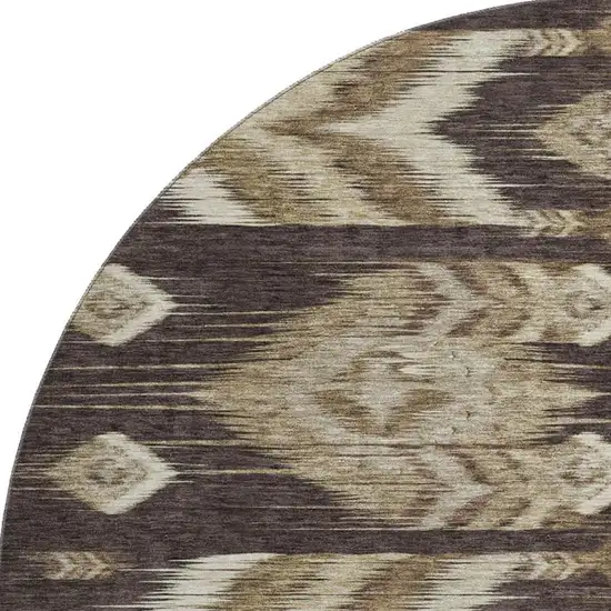 8' Brown Beige And Taupe Southwestern Washable Round Rug With UV Protection Photo 3