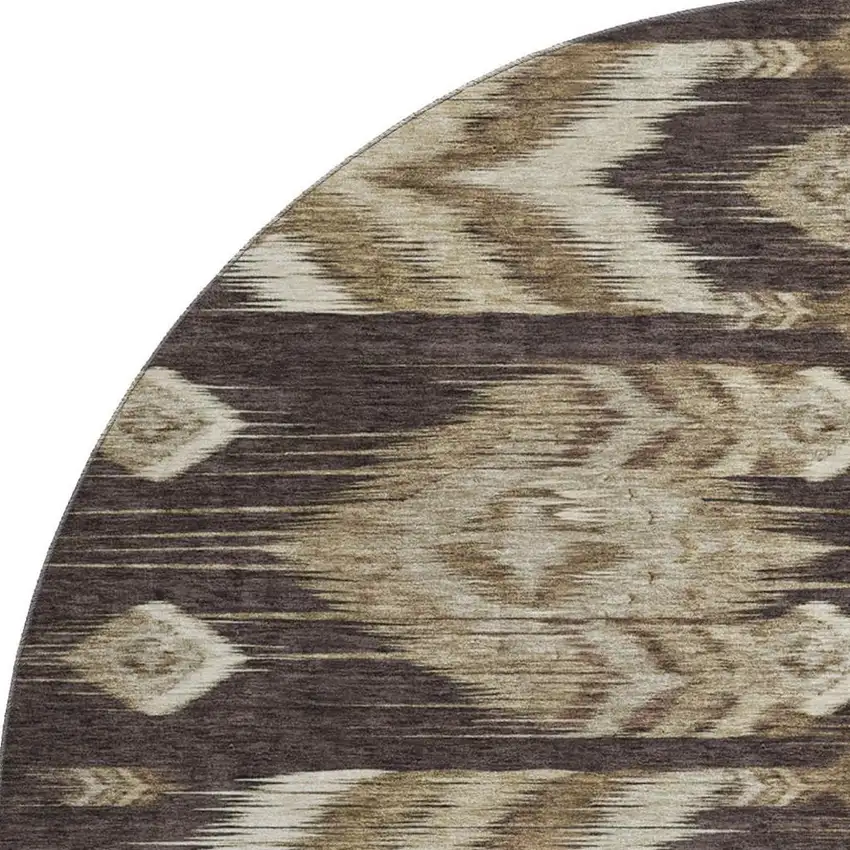 8' Brown Beige And Taupe Southwestern Washable Round Rug With UV Protection Photo 3