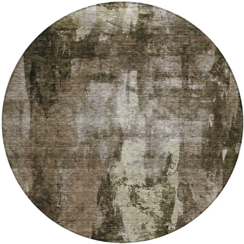 8' Brown Black And Beige Round Abstract Washable Indoor Outdoor Area Rug Photo 2