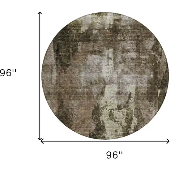 8' Brown Black And Beige Round Abstract Washable Indoor Outdoor Area Rug Photo 9