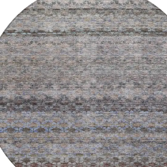 8' Brown Black And Brick Red Round Striped Washable Indoor Outdoor Area Rug Photo 4