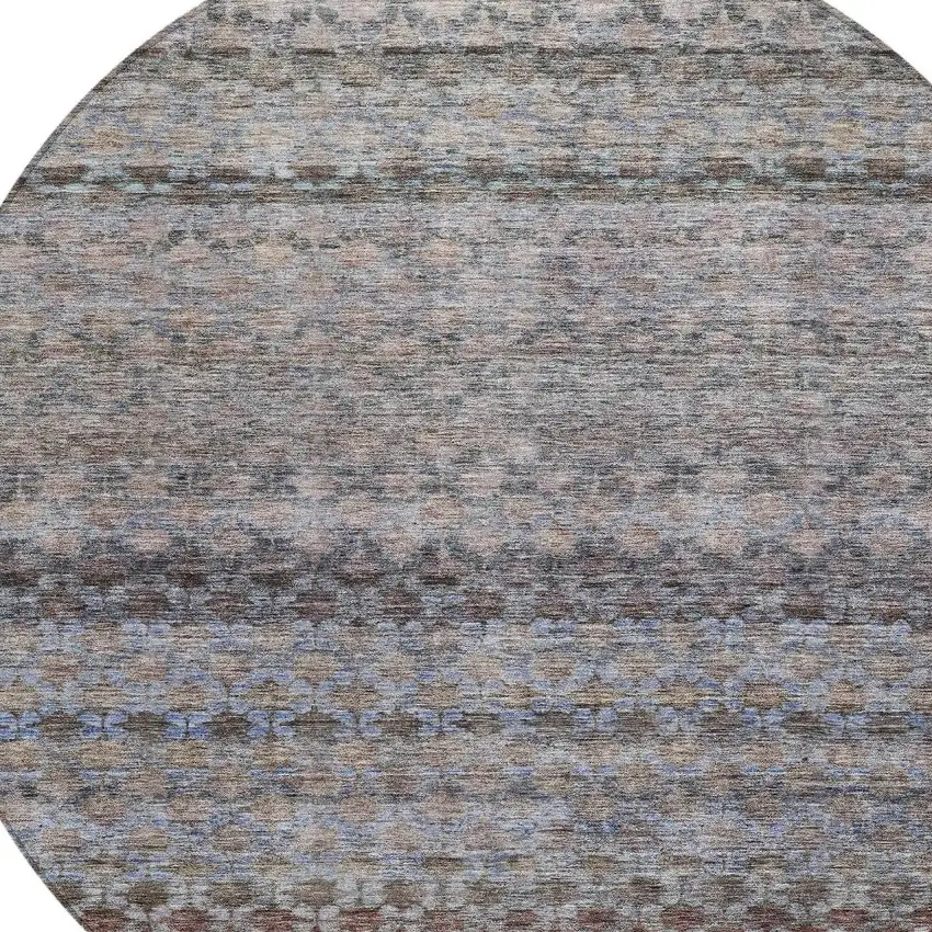 8' Brown Black And Brick Red Round Striped Washable Indoor Outdoor Area Rug Photo 4