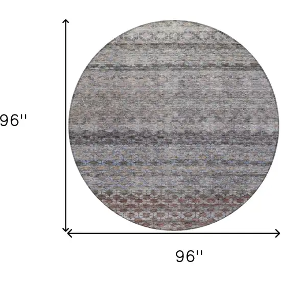 8' Brown Black And Brick Red Round Striped Washable Indoor Outdoor Area Rug Photo 3
