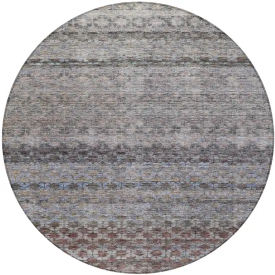 8' Brown Black And Brick Red Round Striped Washable Indoor Outdoor Area Rug Photo 2