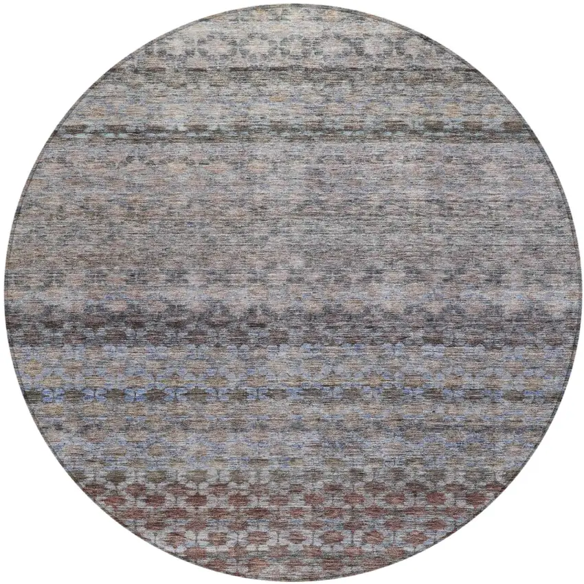 8' Brown Black And Brick Red Round Striped Washable Indoor Outdoor Area Rug Photo 2