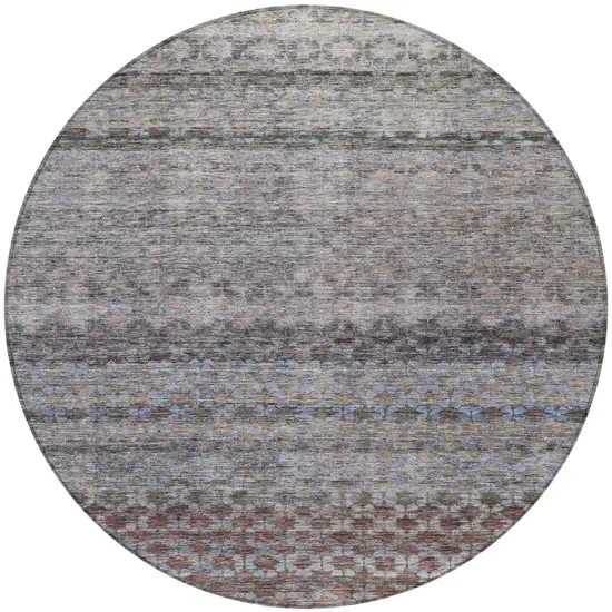 8' Brown Black And Brick Red Round Striped Washable Indoor Outdoor Area Rug Photo 5
