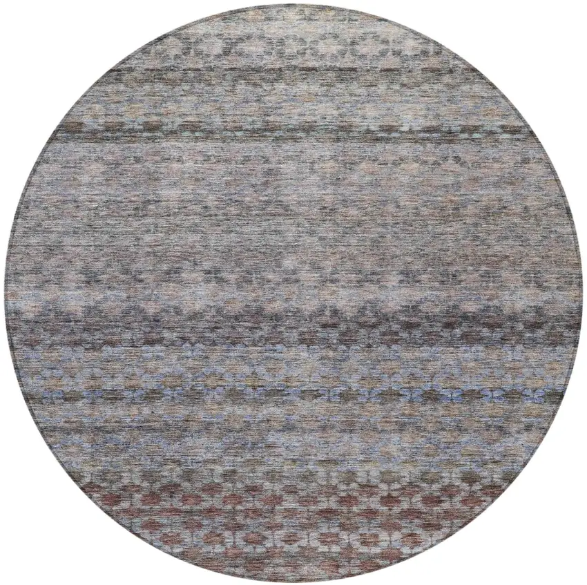 8' Brown Black And Brick Red Round Striped Washable Indoor Outdoor Area Rug Photo 5
