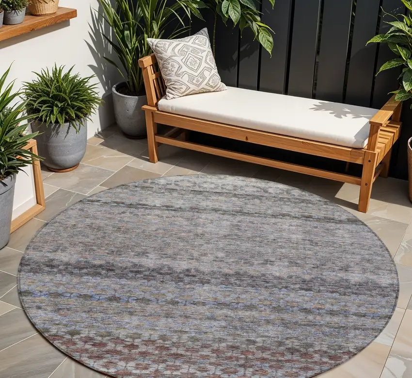8' Brown Black And Brick Red Round Striped Washable Indoor Outdoor Area Rug Photo 1