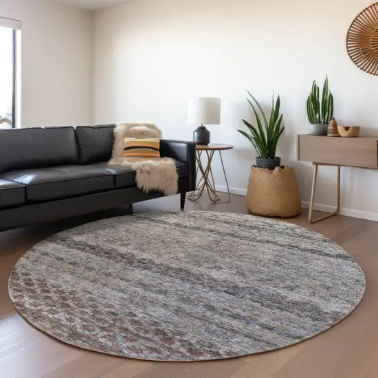 8' Brown Black And Brick Red Round Striped Washable Indoor Outdoor Area Rug Photo 7