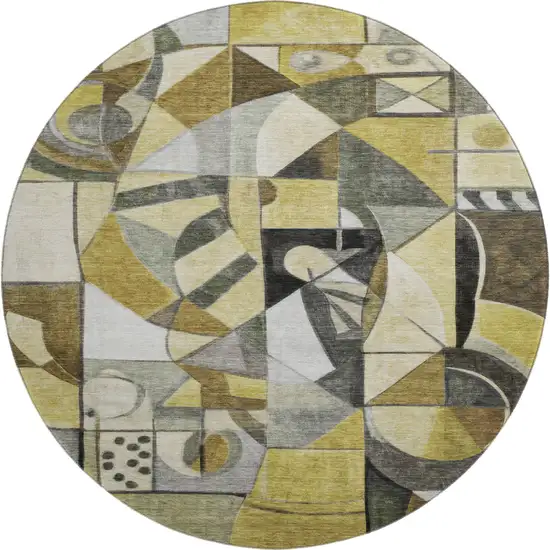 8' Brown Black And Gray Abstract Washable Round Rug With UV Protection Photo 1